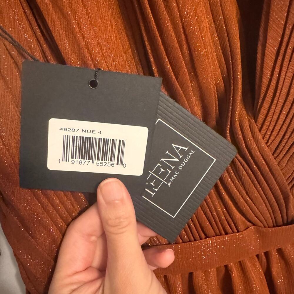 IEENA by Mac Duggal Rust Copper Metallic Tiered Ruffle Maxi Gown Size 4 NWT - Picture 5 of 6